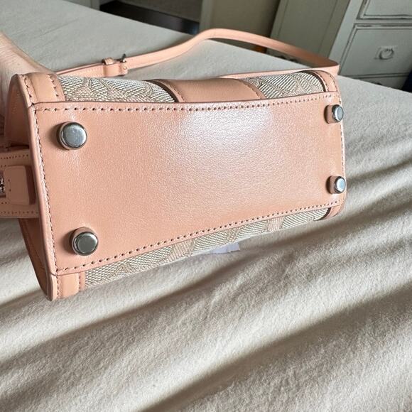 COACH Andrea Mini Carryall Signature Jacquard Peach Tan Refined Calf Leather NWT - Picture 10 of 15